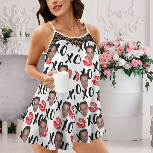 Custom Face Sexy Lace Women‘s Nightgown Personalized Women's Lace Cami Nightdresses