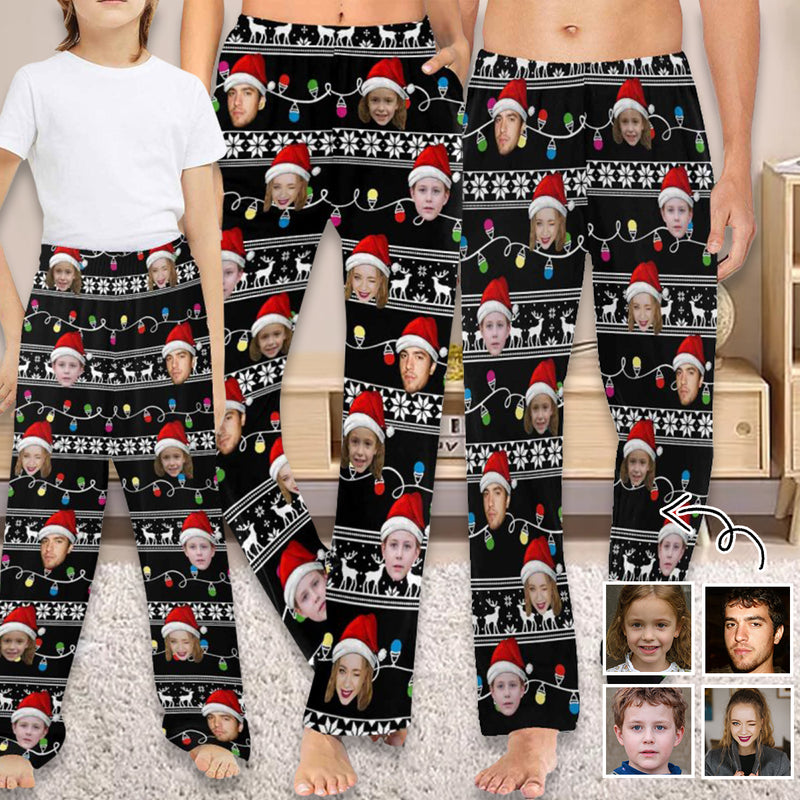 Custom Face Pajamas Black Soft Pajama Pants For Christmas Pajama Pants with Faces