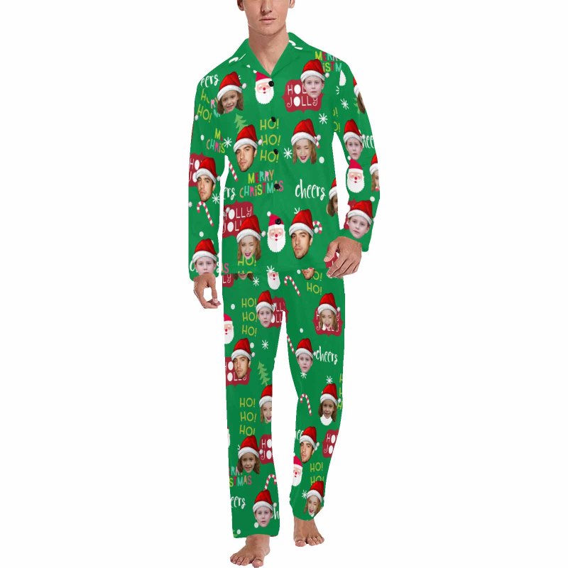 Custom Face Pajamas Sets Green Christmas Family Matching Nightwear Custom Pjs