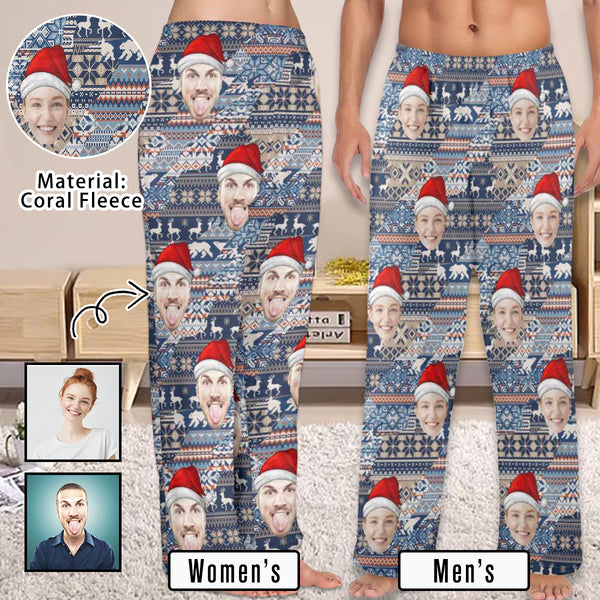 Flannel Pajama Pants Coral Fleece Custom Face Pajamas Grey Soft Pajama Pants For Christmas