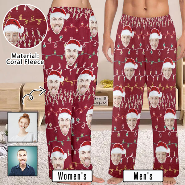 Flannel Pajama Pants Coral Fleece Custom Face Pajamas Lights Soft Pajama Pants For Christmas