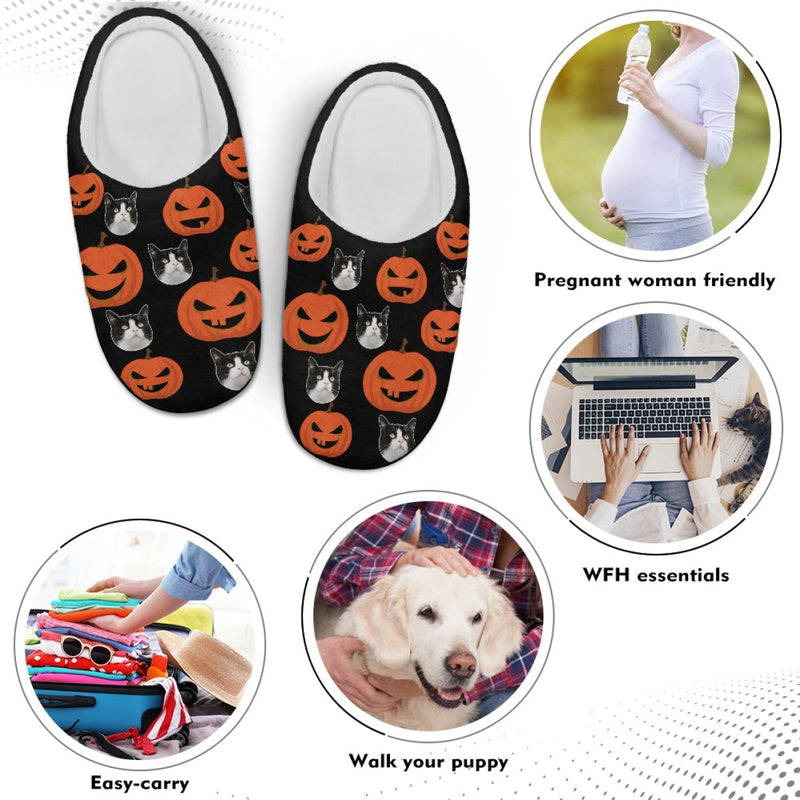 Halloween Custom Face Pumpkin Cotton Slippers For Adult&Kids Personalized Non-Slip Slippers Warm House Shoes