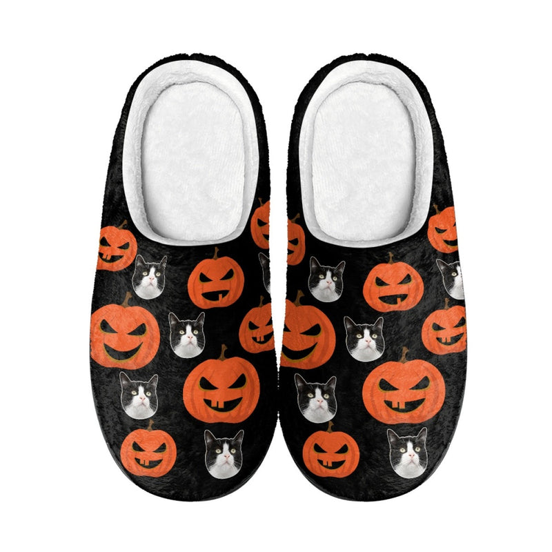 Halloween Custom Face Pumpkin Cotton Slippers For Adult&Kids Personalized Non-Slip Slippers Warm House Shoes