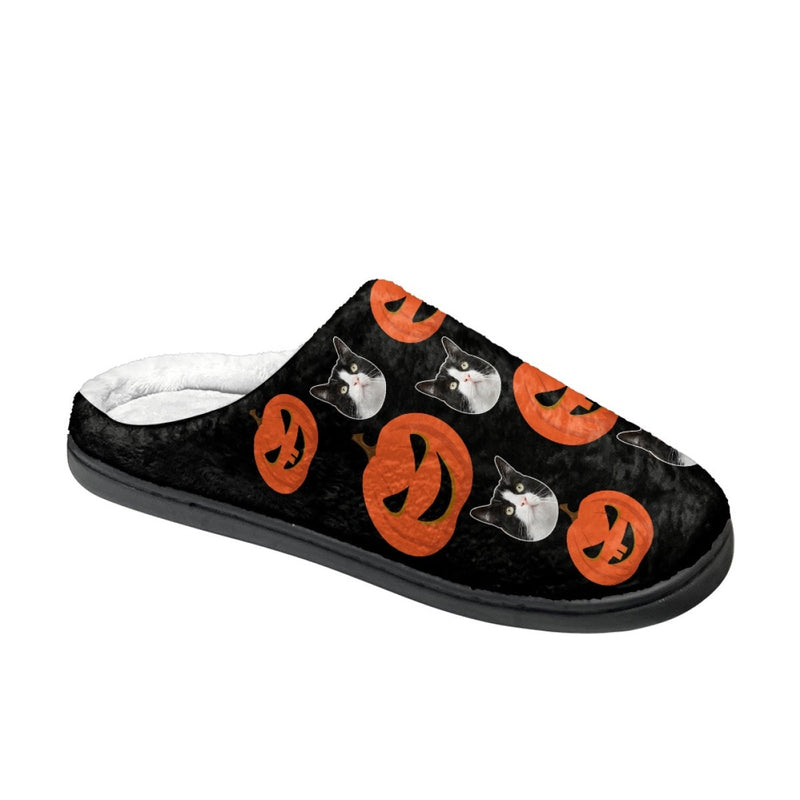 Halloween Custom Face Pumpkin Cotton Slippers For Adult&Kids Personalized Non-Slip Slippers Warm House Shoes