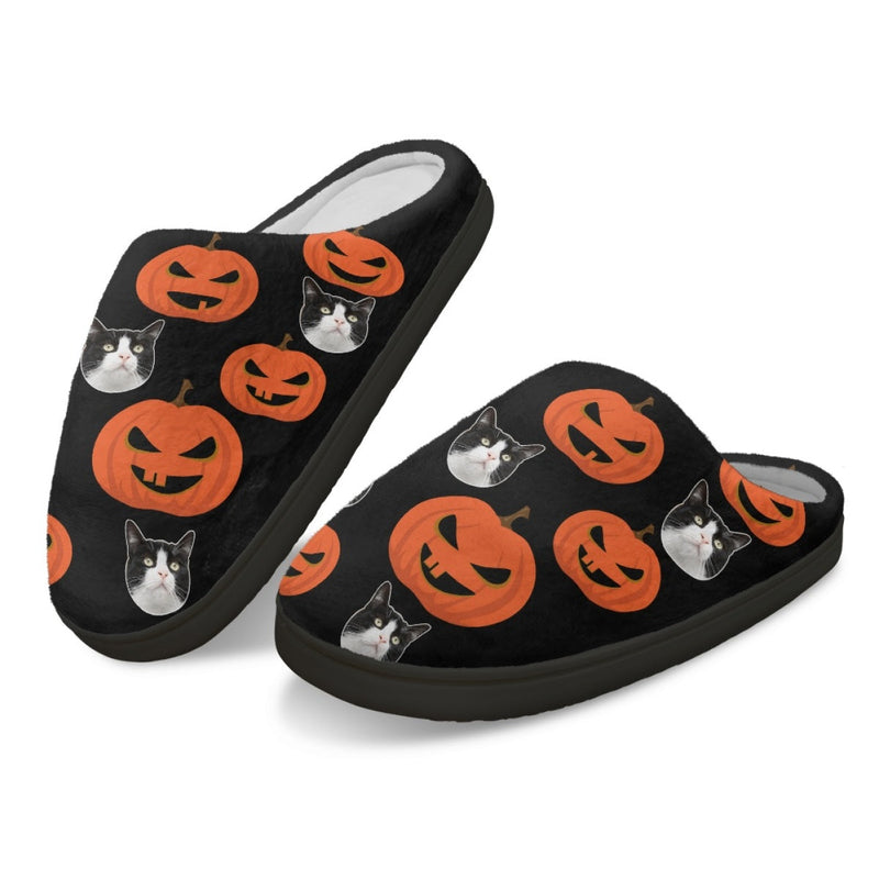 Halloween Custom Face Pumpkin Cotton Slippers For Adult&Kids Personalized Non-Slip Slippers Warm House Shoes