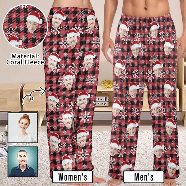 Flannel Pajama Pants Coral Fleece Custom Face Pajamas Plaids Soft Pajama Pants For Christmas