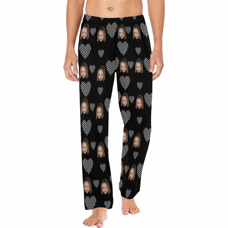 Custom Face Pajama Pants Hearts Sleepwear for Women & Men Valentine's Day Gift For Her Him