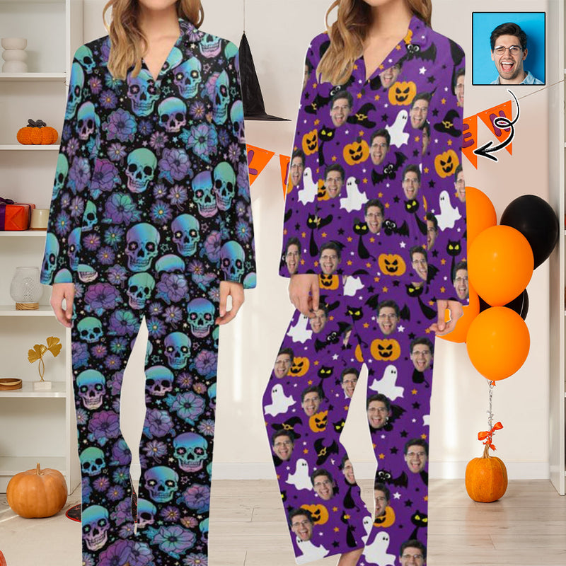 Halloween Custom Face Women's Long Pajama Set Personalized Sleepwear