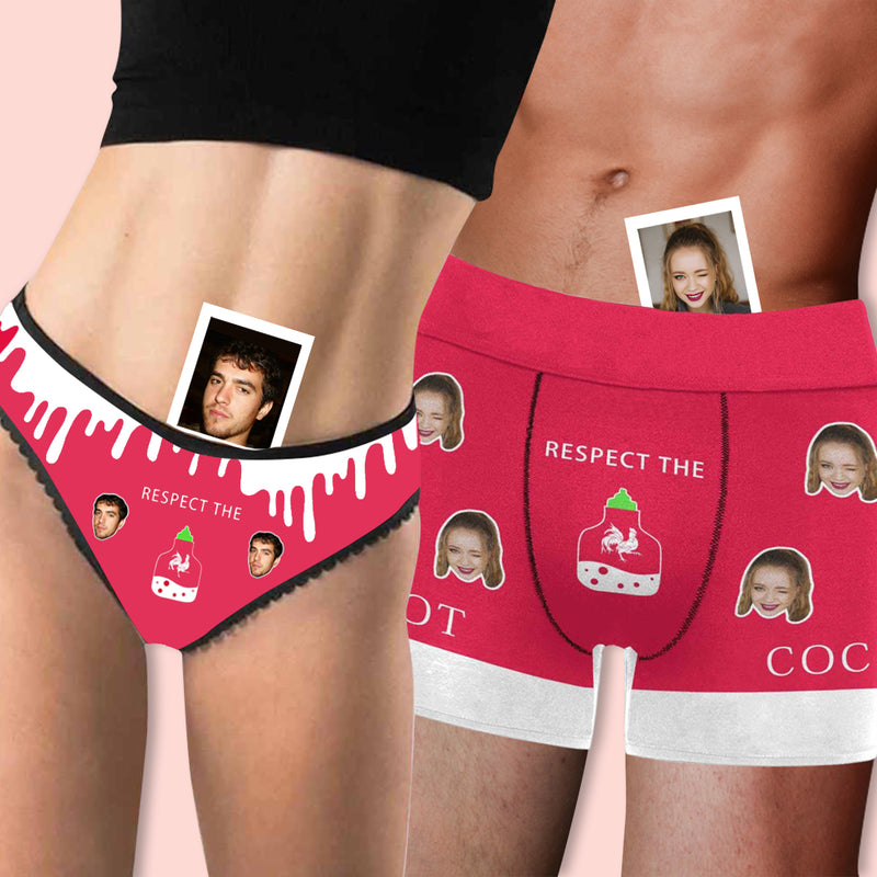 Custom Couple Matching Lingerie Briefs Pink Hot Personalized Face Underwear For Couple Gifts Made for You Gift