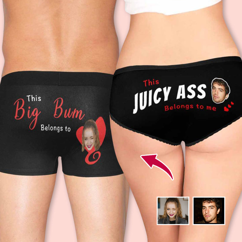 Custom Couple Matching Juicy Ass& Big Bum Personalized Face Underwear For Couple Gifts Made for You Gift