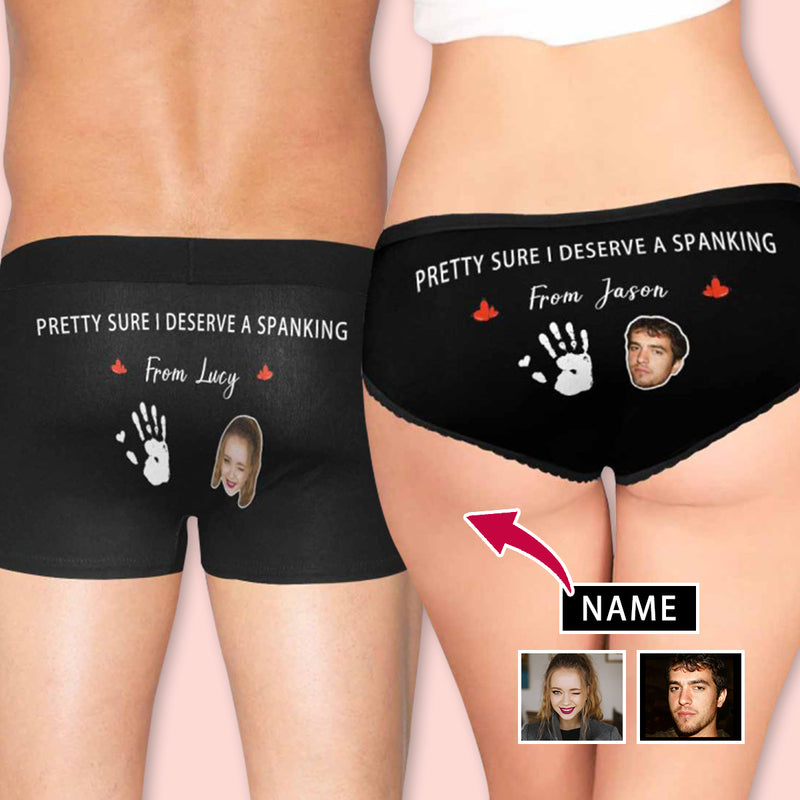 Custom Couple Matching Lingerie Briefs Spank Personalized Face Underwear For Couple Gifts Made for You Gift