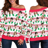 Custom Face Ugly Christmas Sweater Women's Off Shoulder Sweater and Men's Round Neck Sweater