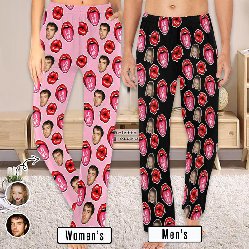 Custom Face Pajama Pants Kiss Sleepwear for Women & Men Valentine's Day Gift For Her Him