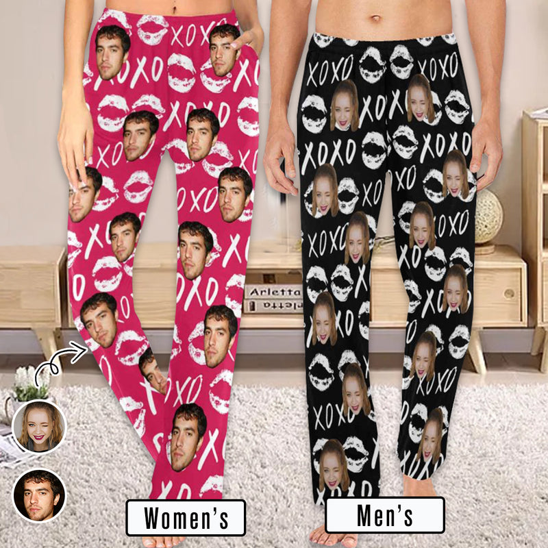 Custom Face Pajama Pants XOXO Sleepwear for Women & Men Valentine's Day Gift For Her Him