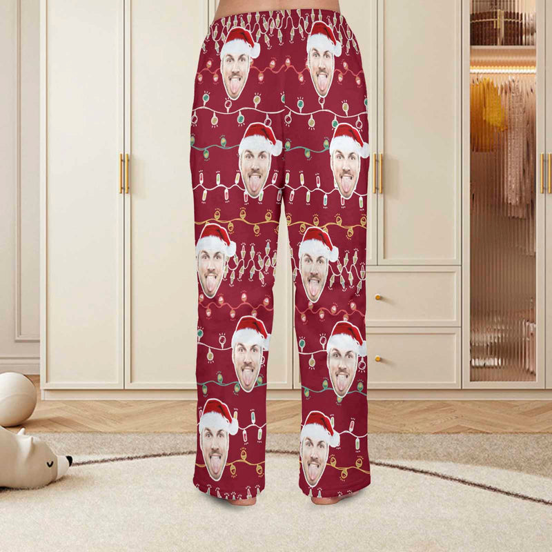 Flannel Pajama Pants Coral Fleece Custom Face Pajamas Lights Soft Pajama Pants For Christmas