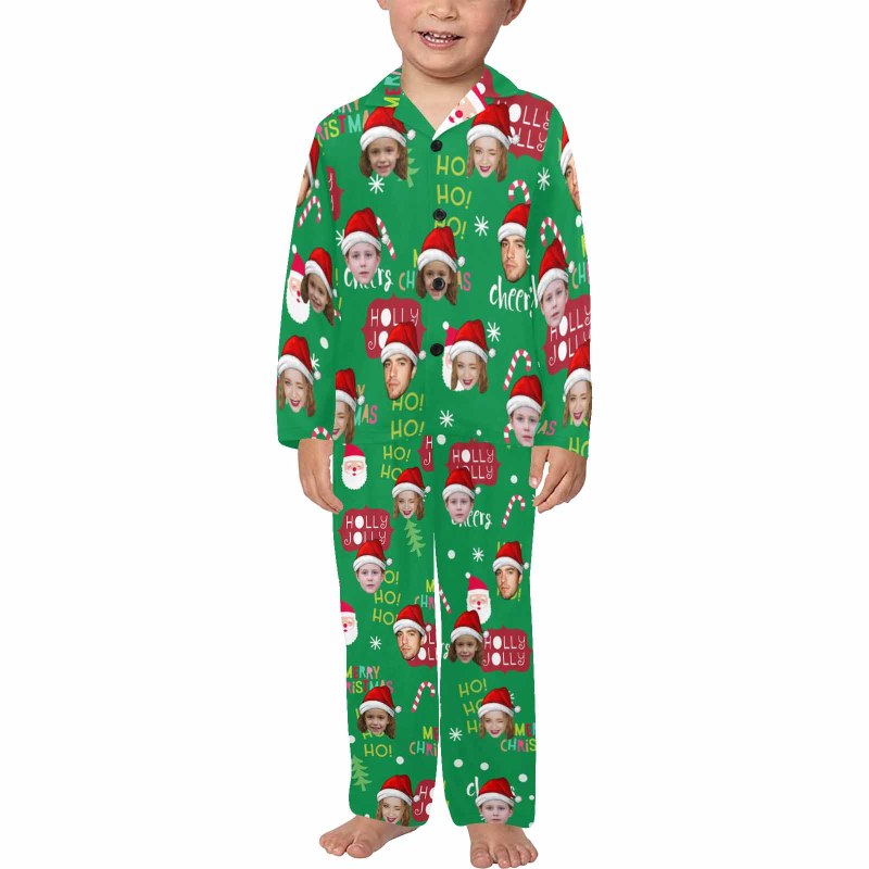 Custom Face Pajamas Sets Green Christmas Family Matching Nightwear Custom Pjs