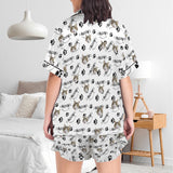 Custom Pet Face Pajama Women's Lapel Ruffle Hem Short Sleeve Pocket Pajama Personalized Sleepwear Loungewear