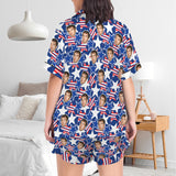 [Up To 5XL]Custom Face Pajama Set Women's Lapel Ruffle Hem Short  Sleeve Pocket Pajama Sets Personalized Sleepwear Loungewear