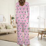 Custom Face Pajamas Women's Round Neck Pocket Long Sets Personalized Sleepwear Loungewewar