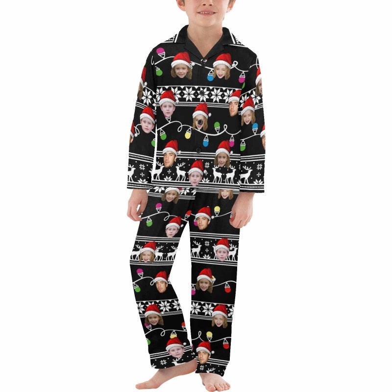 Custom Face Pajamas Sets Black Christmas Family Matching Nightwear Custom Pjs