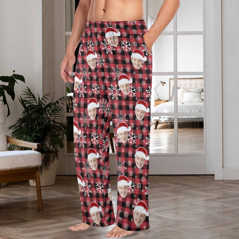 Flannel Pajama Pants Coral Fleece Custom Face Pajamas Plaids Soft Pajama Pants For Christmas