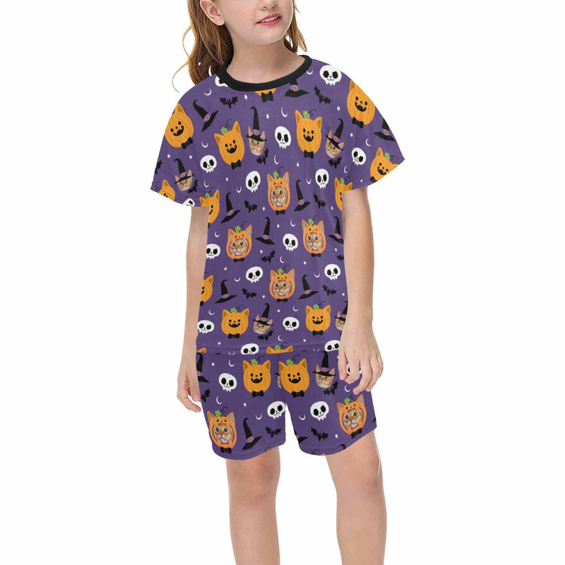 8-15Y Kid's  Halloween Pajamas Purple Custom Sleepwear Personalized Short Pajama Set For Boys&Girls