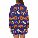 Custom Face Pajama Pumpkin Blue Women's Short Sleeve Loungewear Halloween Pajama Set