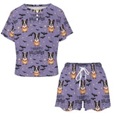 Custom Face Pajama Bats Women's Short Sleeve Loungewear Halloween Pajama Set