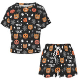 Custom Face Pajama Black Women's Short Sleeve Loungewear Halloween Pajama Set