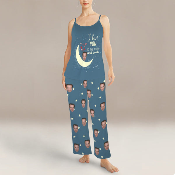 Custom Face Women Cami Top & Long Pants Pocket Pajama Sets Personalized Face Loungewear