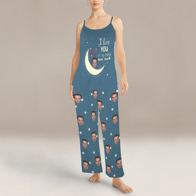 Custom Face Women Cami Top & Long Pants Pocket Pajama Sets Personalized Face Loungewear