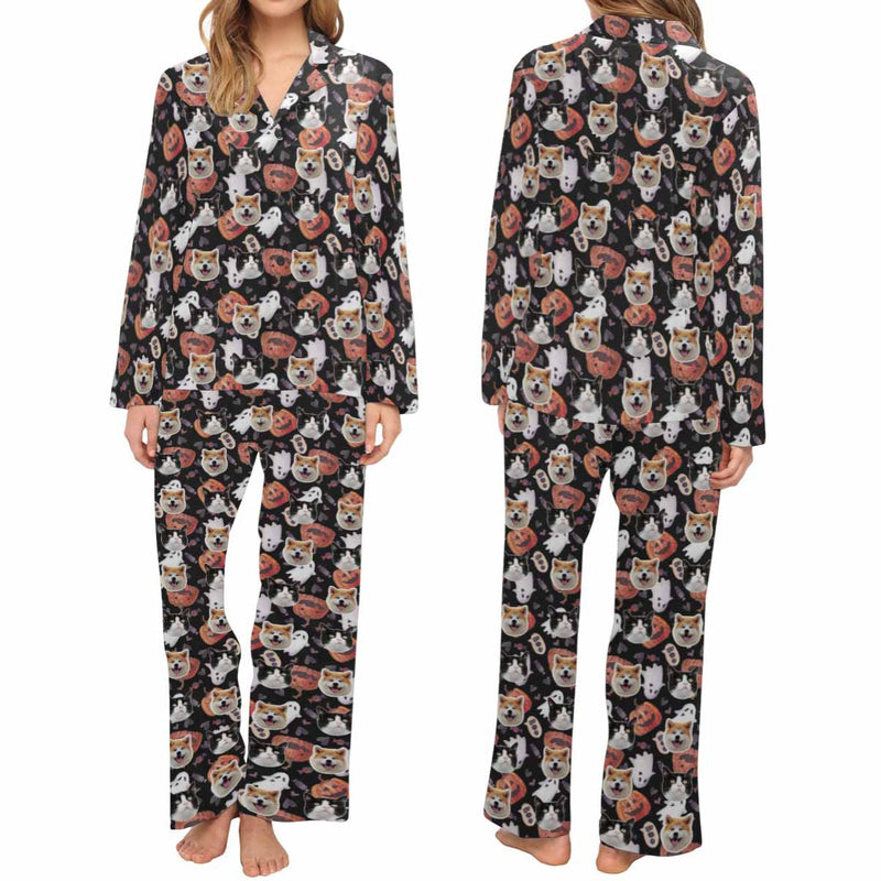 Halloween Custom Face Women's Long Pajama Set Personalized Sleepwear