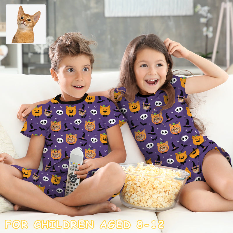 8-15Y Kid's  Halloween Pajamas Purple Custom Sleepwear Personalized Short Pajama Set For Boys&Girls