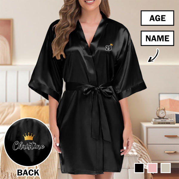 Custom Age&Name  Women's Imitation Silk Nightgown Birthday Robe Birthday Princess Robe Spa Party