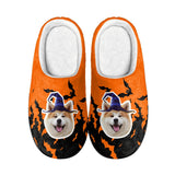 Halloween Custom Face Witch Hat Cotton Slippers For Adult&Kids Personalized Non-Slip Slippers Warm House Shoes