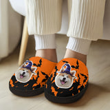 Halloween Custom Face Witch Hat Cotton Slippers For Adult&Kids Personalized Non-Slip Slippers Warm House Shoes