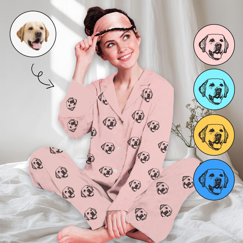 [Up To 5 Faces] Custom Face Profile Pajama Sets Women's Personalized Sleepwear Face Pajamas