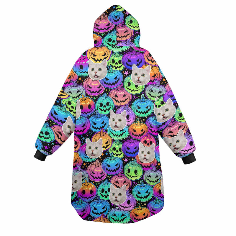 Wearable Blanket Hoodie Custom Faces Oversized Hoodie for Women Men Kids Personalized Fleece Blanket Photo Gifts For Halloween