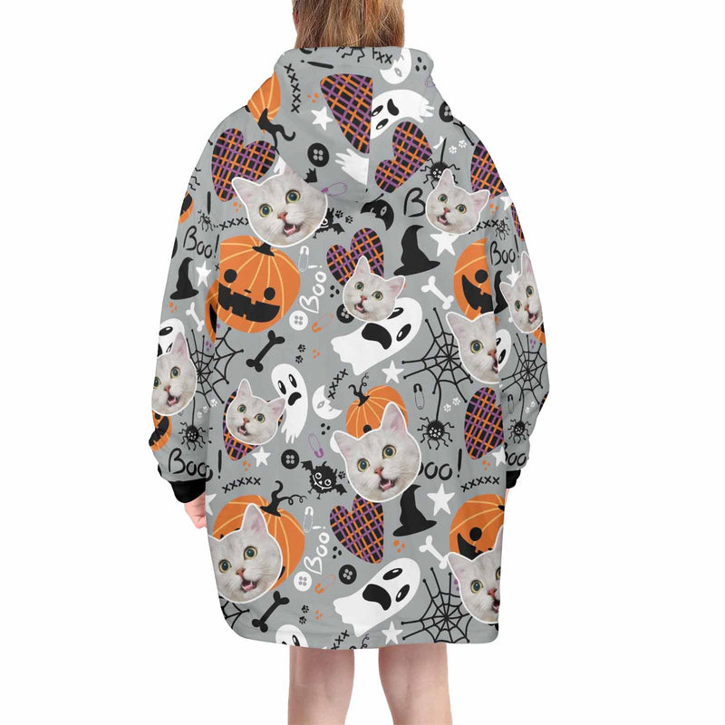 Wearable Blanket Hoodie Custom Faces Oversized Hoodie for Women Men Kids Personalized Fleece Blanket Photo Gifts For Halloween