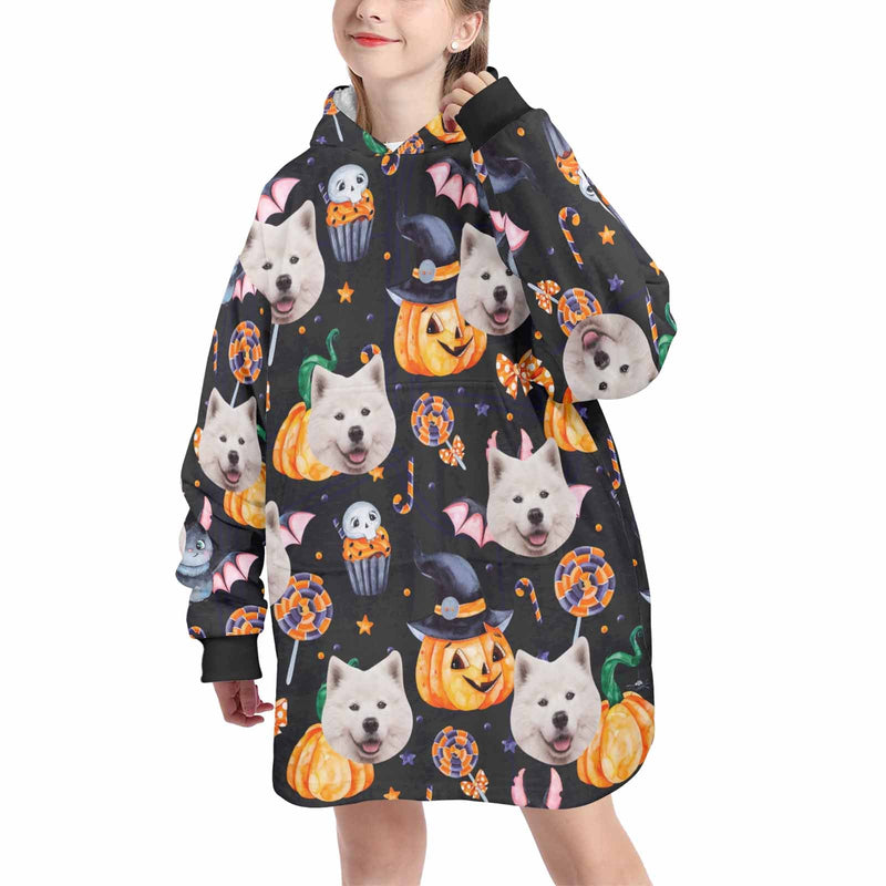 Wearable Blanket Hoodie Custom Faces Oversized Hoodie for Women Men Kids Personalized Fleece Blanket Photo Gifts For Halloween