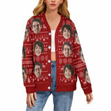 Custom Face Red Ugly Christmas Cardigan Ugly Sweater Photo Season's Greetings Gift For Family