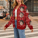 Custom Face Red Ugly Christmas Cardigan Ugly Sweater Photo Season's Greetings Gift For Family