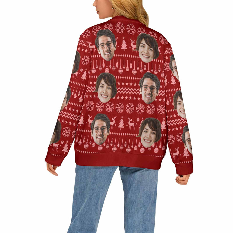 Custom Face Red Ugly Christmas Cardigan Ugly Sweater Photo Season's Greetings Gift For Family