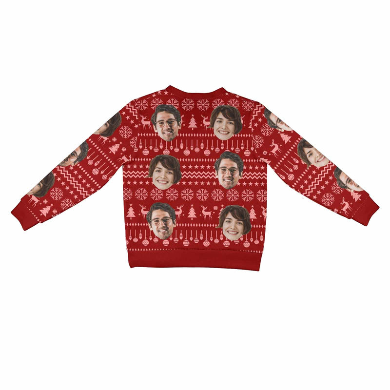 Custom Face Red Ugly Christmas Cardigan Ugly Sweater Photo Season's Greetings Gift For Family