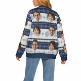 Custom Face Blue White Ugly Christmas Cardigan Ugly Sweater Photo Season's Greetings Gift For Family