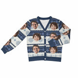 Custom Face Blue White Ugly Christmas Cardigan Ugly Sweater Photo Season's Greetings Gift For Family