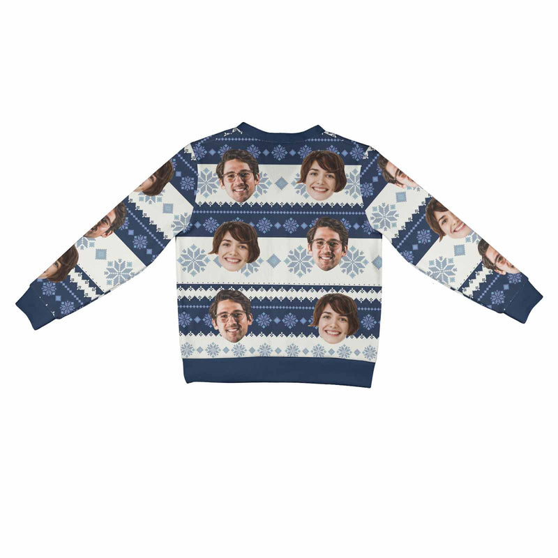 Custom Face Blue White Ugly Christmas Cardigan Ugly Sweater Photo Season's Greetings Gift For Family