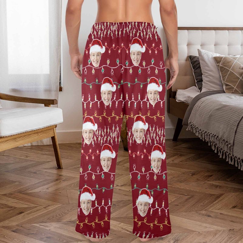 Flannel Pajama Pants Coral Fleece Custom Face Pajamas Lights Soft Pajama Pants For Christmas