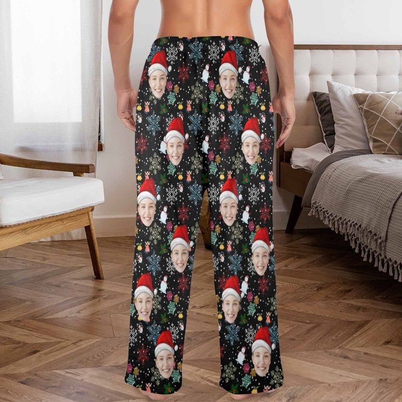 Flannel Pajama Pants Coral Fleece Custom Face Pajamas Snowflakes Soft Pajama Pants For Christmas