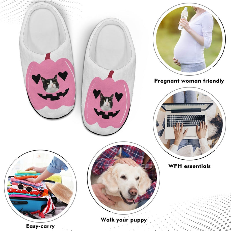 Halloween Custom Pet Face Cotton Slippers For Adult&Kids Personalized Non-Slip Slippers Warm House Shoes